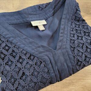 Roz & Ali Navy Blue Lace Front Sleeveless Tank Top Blouse Plus Size 3X Pintuck